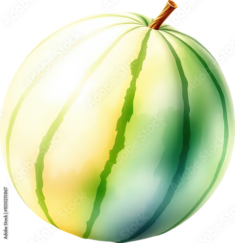 Freshly Picked Watermelon with Green Stripes on Transparent Background photo