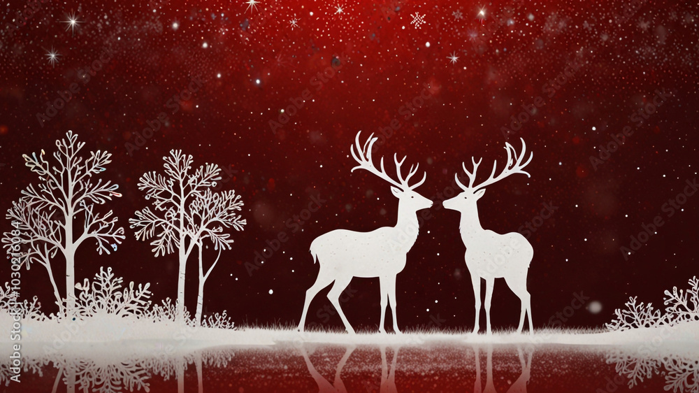 Two White Reindeer in a Snowy Forest Two White Reindeer in a Snowy Forest
