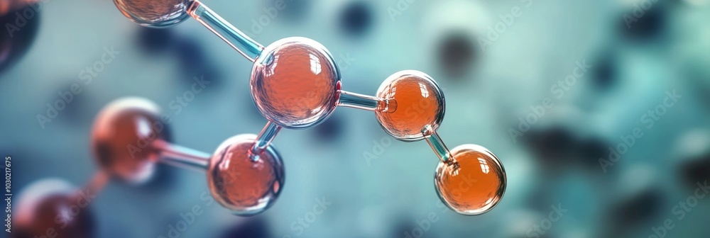 Molecular Model, Abstract Background with Spheres, Chemical Bonds, 3D Illustration for Science Molecular Model, Abstract Background with Spheres, Chemical Bonds, 3D Illustration for Science