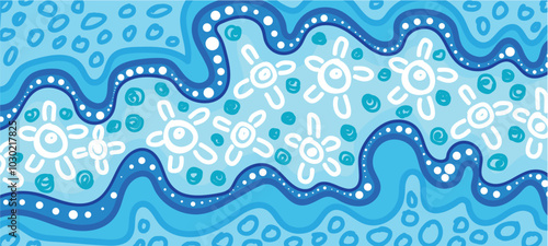 Blue vector background showcasing Aboriginal dot design