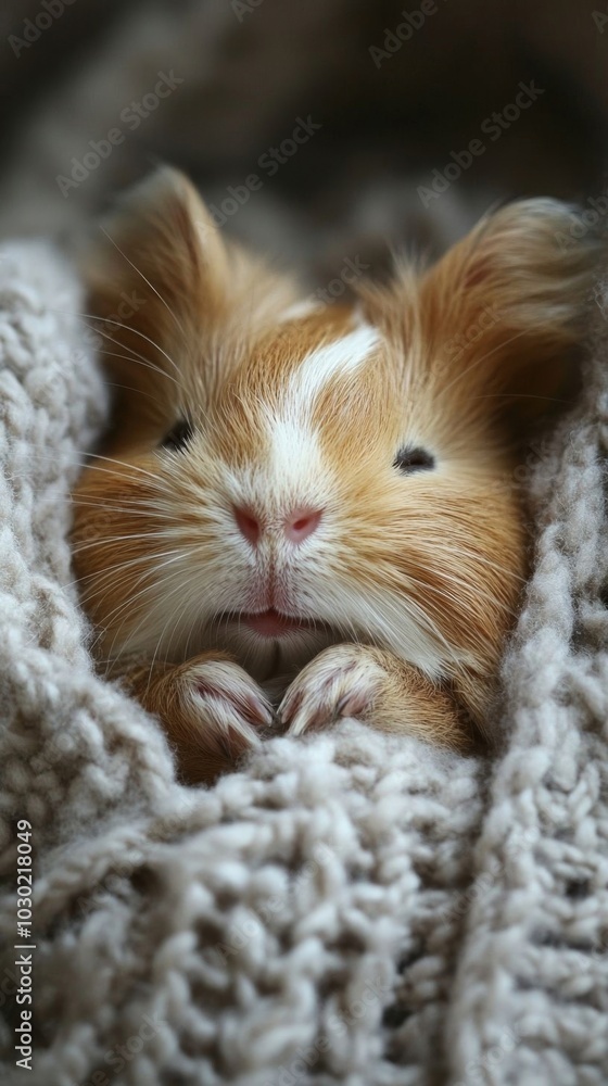 A cute guinea pig snuggled in a wool blanket. A cute guinea pig snuggled in a wool blanket.