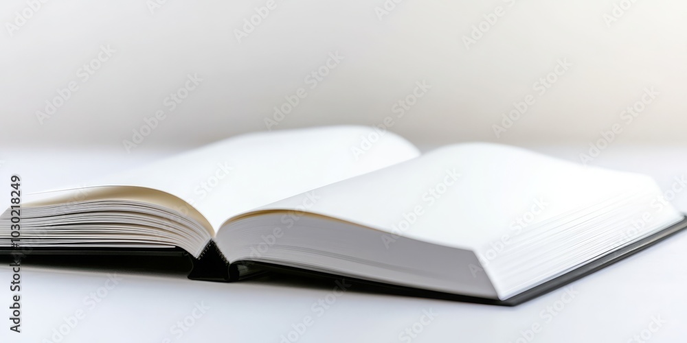 A minimalistic open book with blank pages, inviting creativity and imagination. A minimalistic open book with blank pages, inviting creativity and imagination.