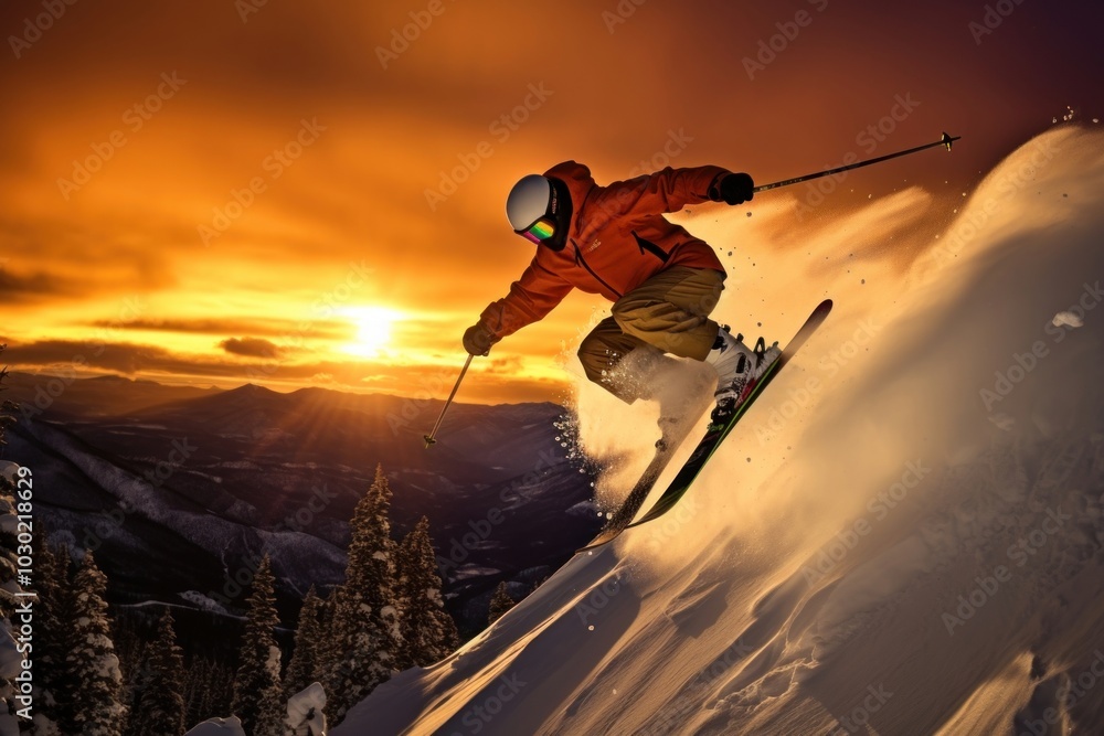 Skier jumping snow recreation outdoors. Skier jumping snow recreation outdoors.