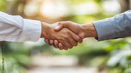 Business owner shaking hands with a financial advisor after securing a loan agreement Stock Photo with side copy space