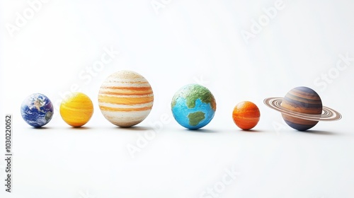 Set of planets from the solar system isolated on white background