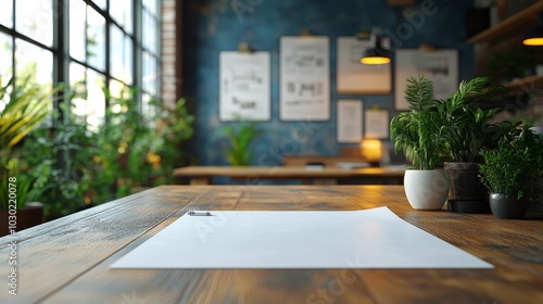 Architectural plans unrolled on the ground in a modern cityscape during early...