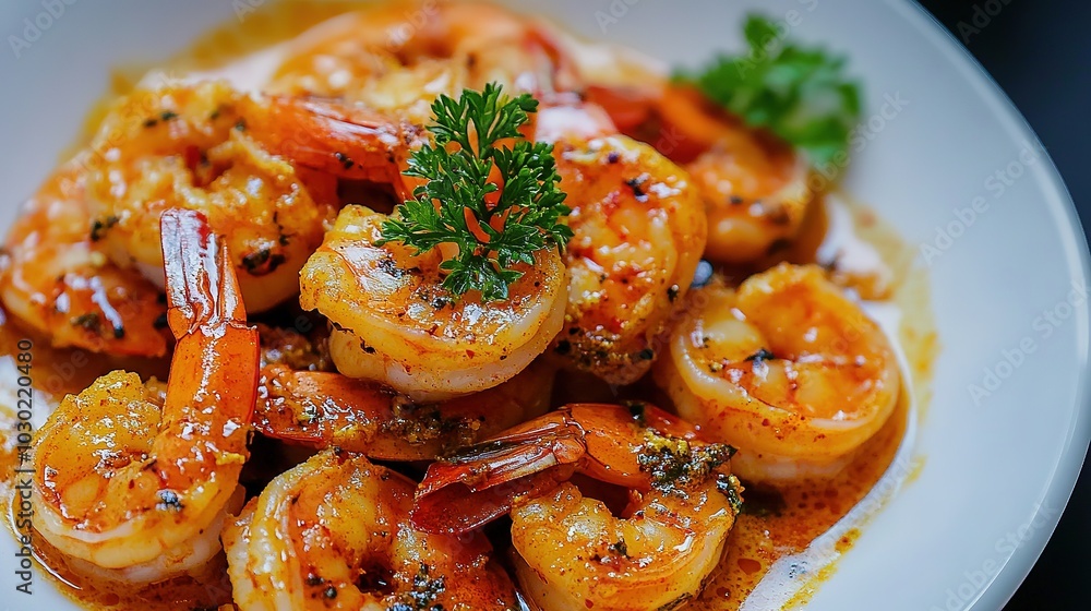 Shrimp cooked with butter and spices, a luxurious dish Shrimp cooked with butter and spices, a luxurious dish