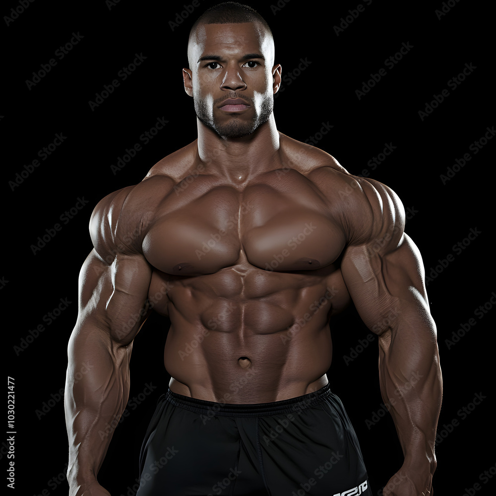 Fototapeta premium Muscular Man Posing Fitness Model Bodybuilder Strength Training Workout Gym Athleti