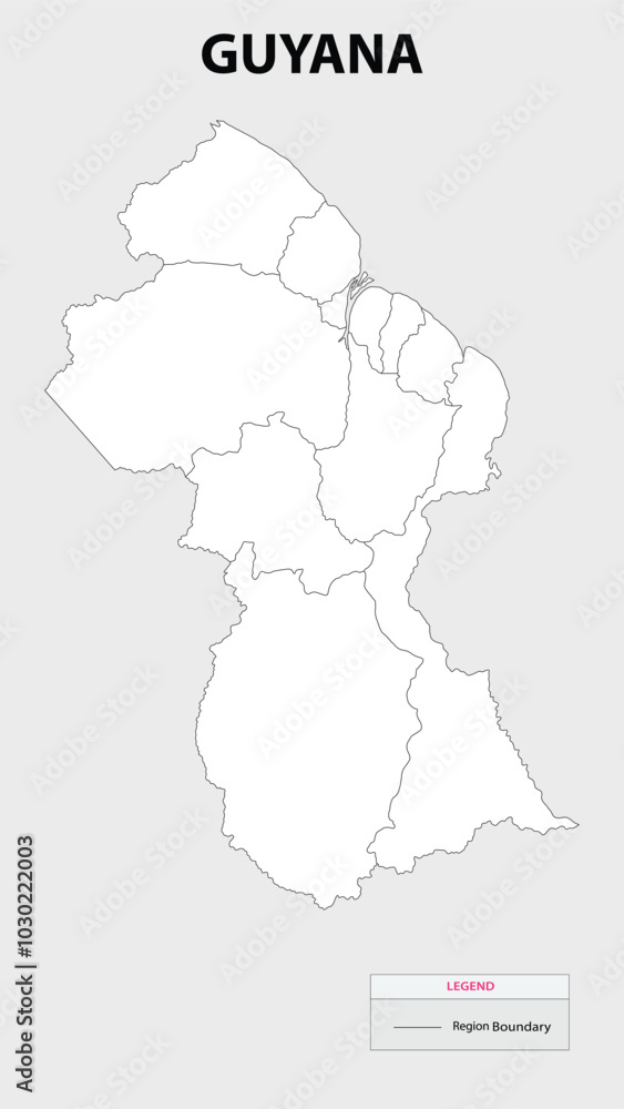 Guyana Map. State map of Guyana. Administrative map of Guyana with states names in outline. Guyana Map. State map of Guyana. Administrative map of Guyana with states names in outline.