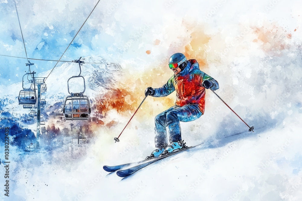 Joyful Winter Sport Adventure: Skier and Snowboarder Enjoying Fast Action on the Mountain Slopes Joyful Winter Sport Adventure: Skier and Snowboarder Enjoying Fast Action on the Mountain Slopes