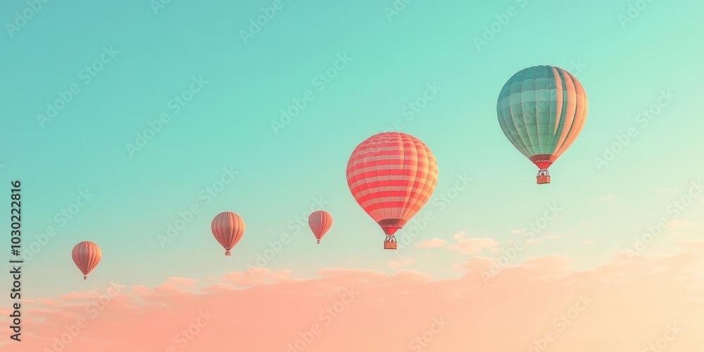 Naklejka premium Hot air balloons flying against a blue sky.