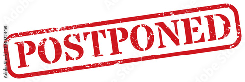 Postponed red rubber stamp with distressed texture effect isolated on transparent background