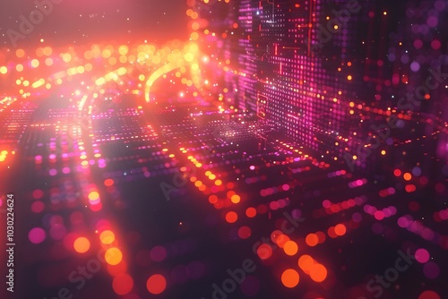 Wallpaper Mural Futuristic Digital Matrix with Glowing Neon Lights and Bokeh Effect for Technology Design Torontodigital.ca