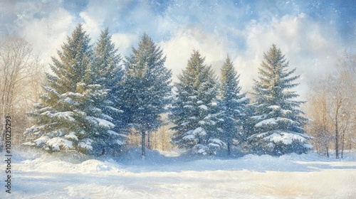 Snow Crowned Giants, Evergreen trees