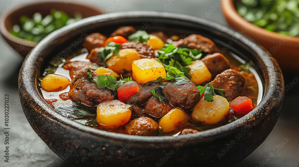 A bowl of food with meat and vegetables in it A bowl of food with meat and vegetables in it