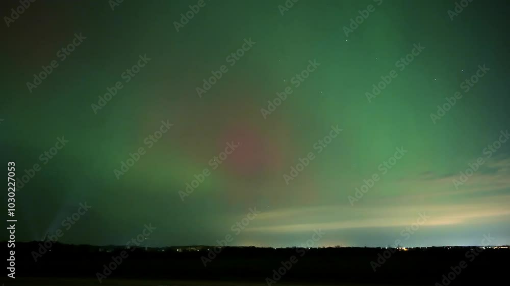 Aurora Borealis in dark sky, glowing over horizon - 4K. Aurora Borealis in dark sky, glowing over horizon - 4K.