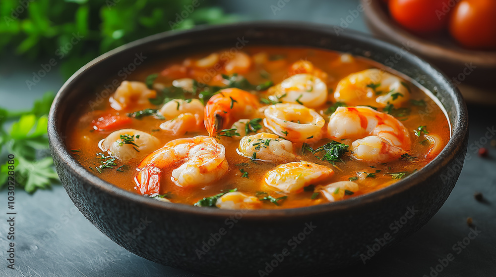 French bouillabaisse, seafood stew with saffron, isolated on white background, traditional French dish, simple and clean presentation French bouillabaisse, seafood stew with saffron, isolated on white background, traditional French dish, simple and clean presentation