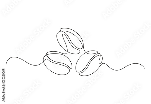 Linear coffee grain background one continuous line drawing of a coffee beans vector illustration