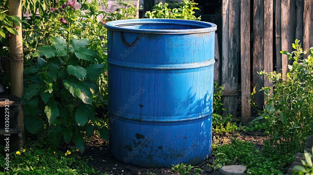 Blue Barrel in Garden Blue Barrel in Garden