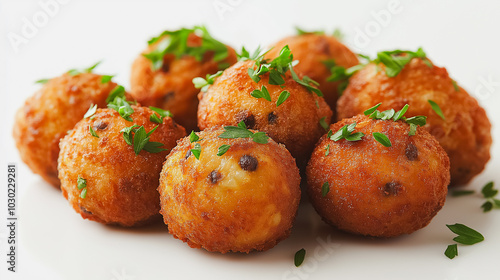 Brazilian acarajé, deep-fried black-eyed pea ball, isolated on white background, traditional Brazilian dish, simple and clean presentation