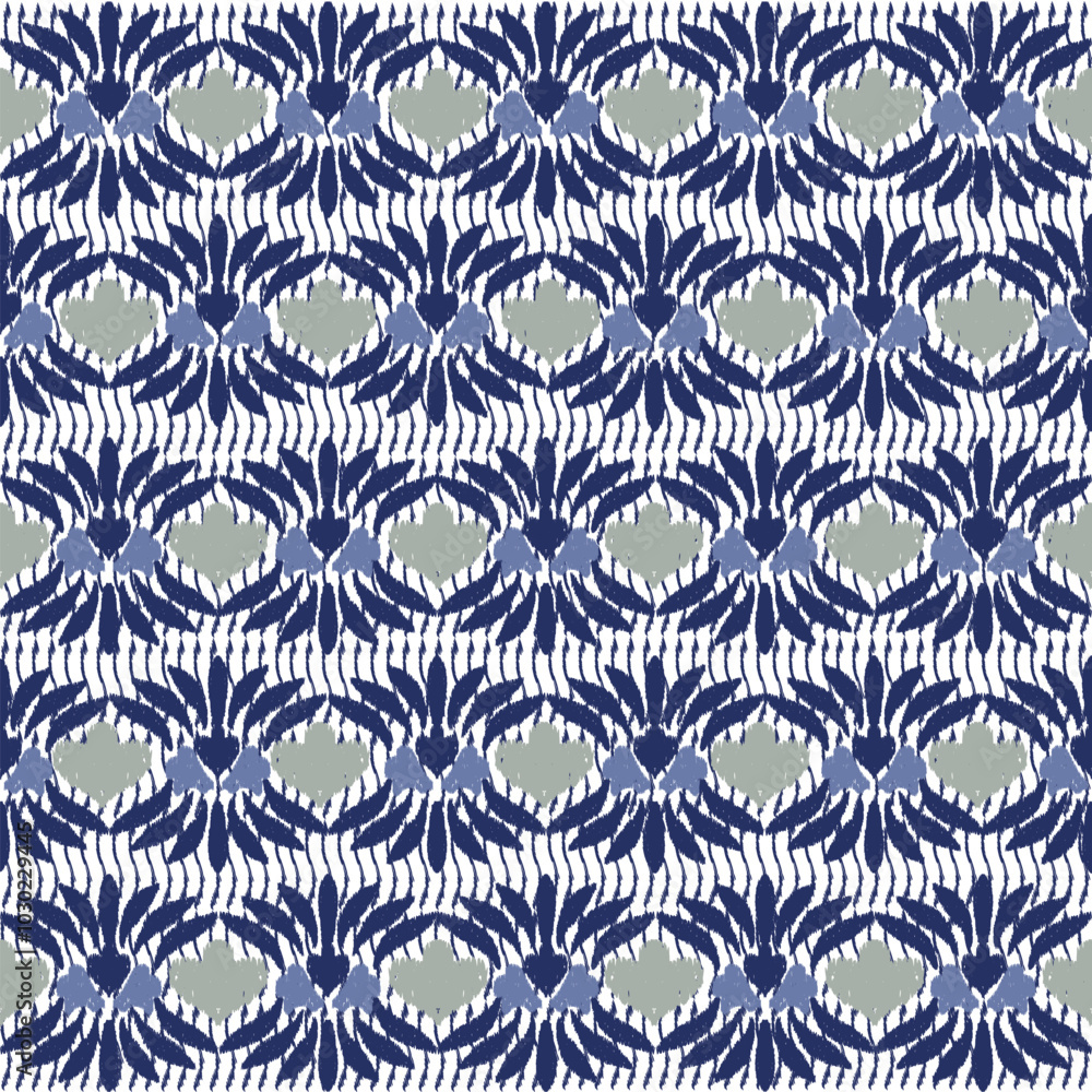 Blue, dark blue, grey embroidery, motif ethnic ikat seamless textile illustration, print striped ornament, pattern, design for wrapping, silk, scarf, clothing, background, textile, carpets, curtains. Blue, dark blue, grey embroidery, motif ethnic ikat seamless textile illustration, print striped ornament, pattern, design for wrapping, silk, scarf, clothing, background, textile, carpets, curtains.