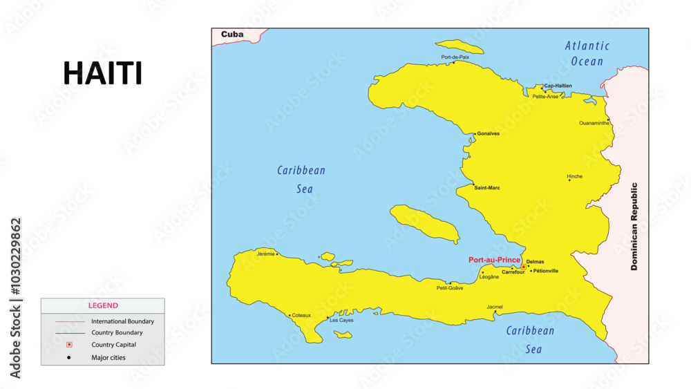 Fototapeta Haiti Map. Major cities in Haiti. Political map of Haiti with border and neighbouring countries.