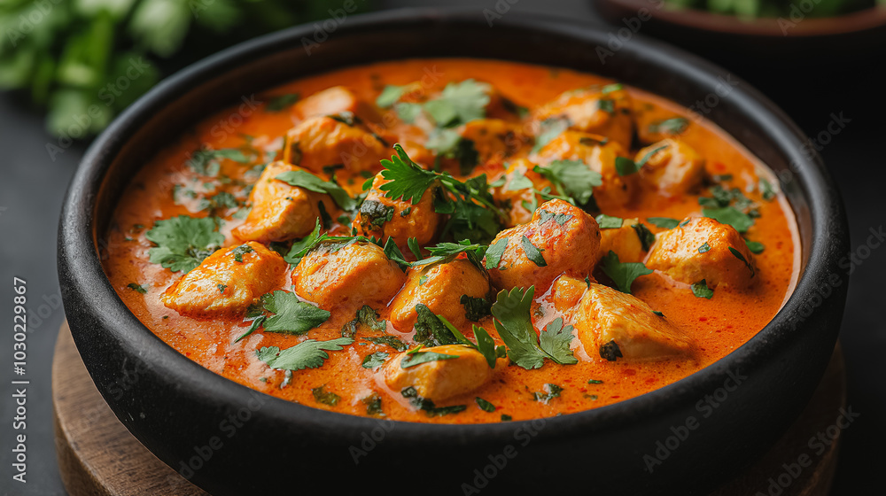 Indian butter chicken, creamy tomato-based curry, isolated on white background, traditional Indian dish, simple and clean presentation Indian butter chicken, creamy tomato-based curry, isolated on white background, traditional Indian dish, simple and clean presentation