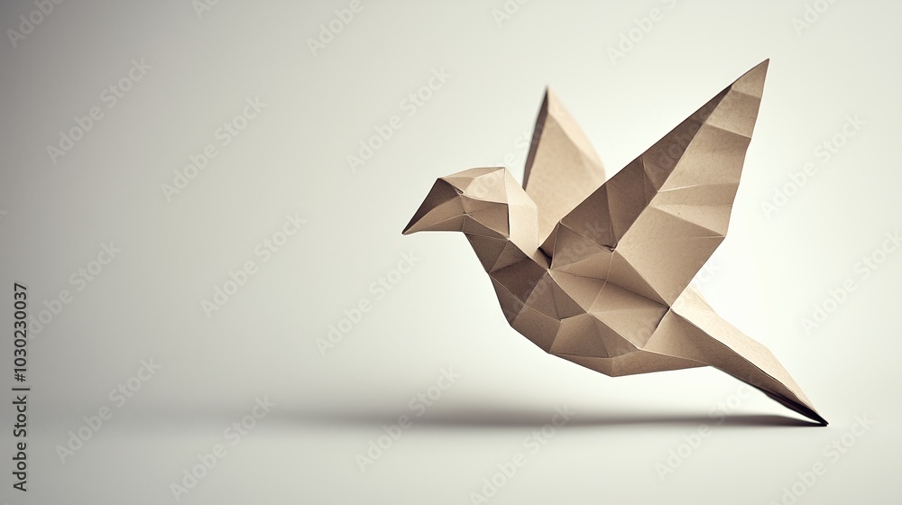 Minimalistic origami bird sculpture on a plain background, symbolizing creativity and simplicity Minimalistic origami bird sculpture on a plain background, symbolizing creativity and simplicity