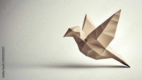 Minimalistic origami bird sculpture on a plain background, symbolizing creativity and simplicity