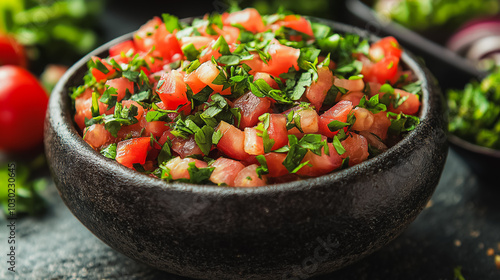 Mexican salsa, fresh tomato dip with cilantro, isolated on white background, traditional Mexican dish, simple and clean presentation