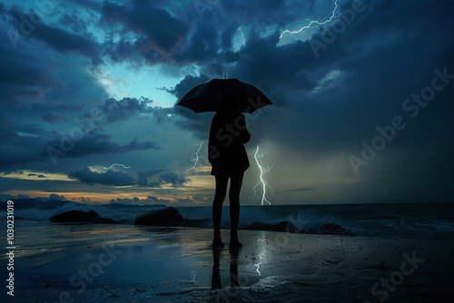 Extreme dangerous thunder rainstorm weather, Generative AI illustration