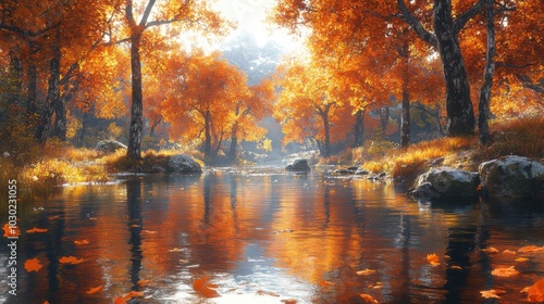 Golden Hours on a Vibrant Autumn Riverbank Oasis