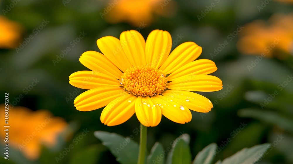 A bright yellow flower stands out against a lush green background, showcasing its vibrant petals and central disc. A bright yellow flower stands out against a lush green background, showcasing its vibrant petals and central disc.