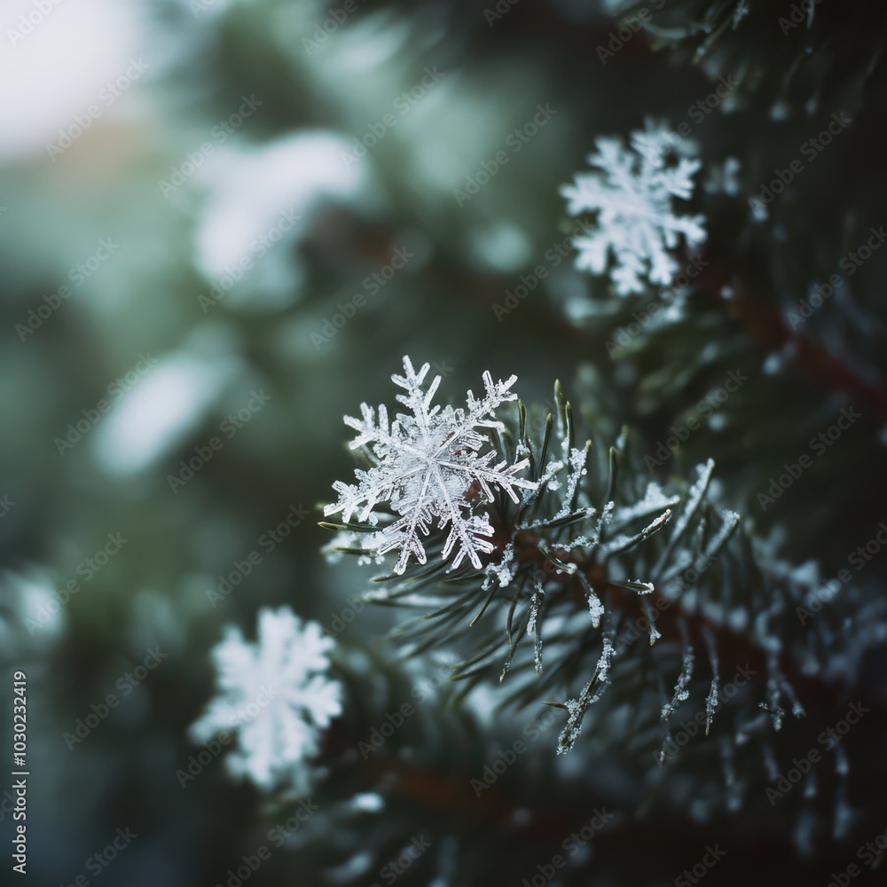 freshly fallen snowflakes resting on the needles of a pine tree freshly fallen snowflakes resting on the needles of a pine tree