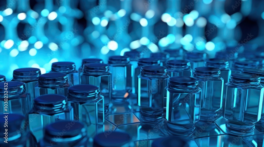 Blue Glass Jars in a Futuristic Setting Blue Glass Jars in a Futuristic Setting