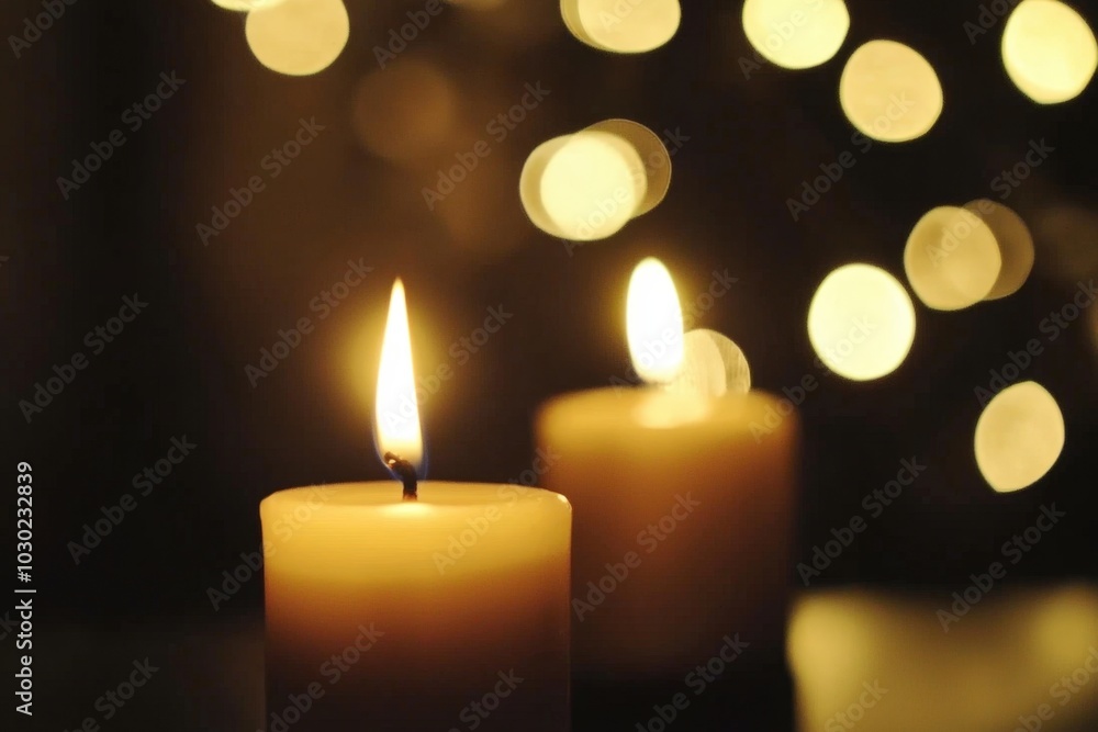 Warm candlelight dances softly amidst glowing bokeh in a cozy evening setting Warm candlelight dances softly amidst glowing bokeh in a cozy evening setting