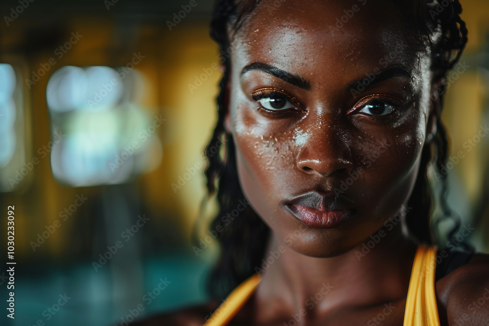Focused motivated persistent sports person man woman sweating gym outdoor stadium training, Generative AI Focused motivated persistent sports person man woman sweating gym outdoor stadium training, Generative AI
