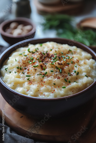 Risotto: Creamy rice dish cooked with broth photo