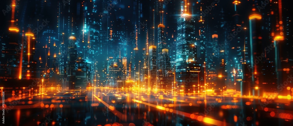 Obraz premium Futuristic Holographic Cityscape at Night