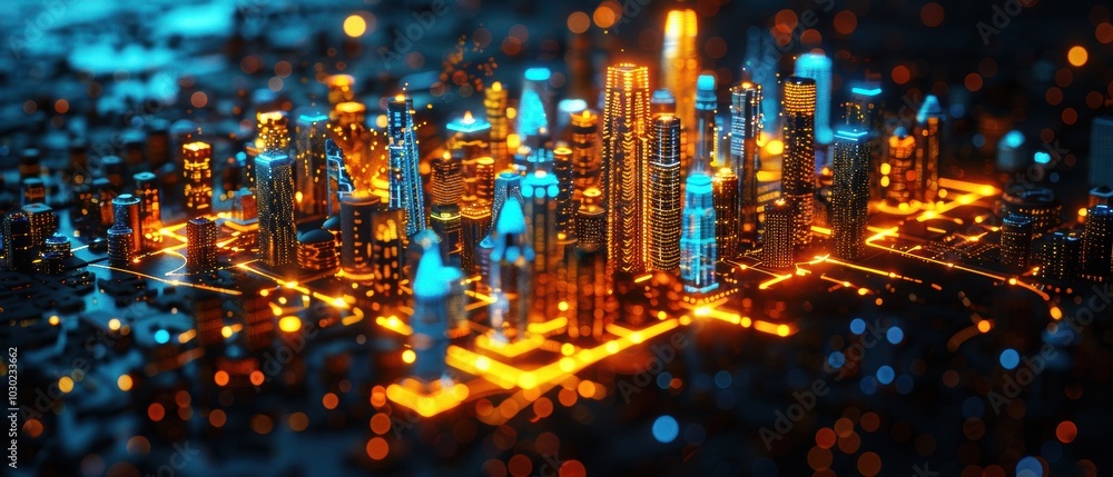 Futuristic Holographic Cityscape at Night Futuristic Holographic Cityscape at Night