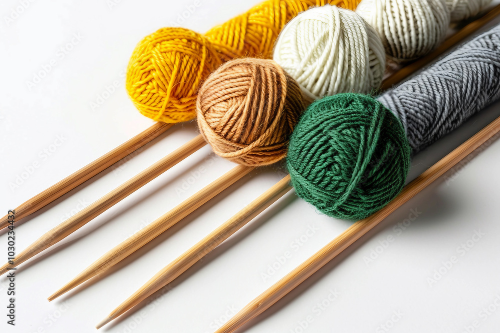 Generative AI illustration, multicolored knitwear knit tools knitting hobby clothes craft Generative AI illustration, multicolored knitwear knit tools knitting hobby clothes craft