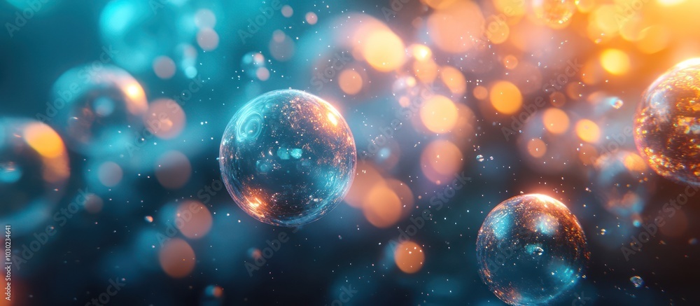 Abstract background with glowing spheres and bokeh lights. Abstract background with glowing spheres and bokeh lights.