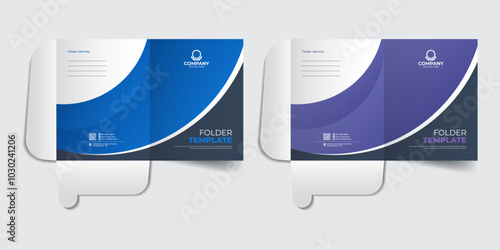 Modern corporate file folder template with digital elements, Minimal business stationery item, presentation folder design template, stationery template design
