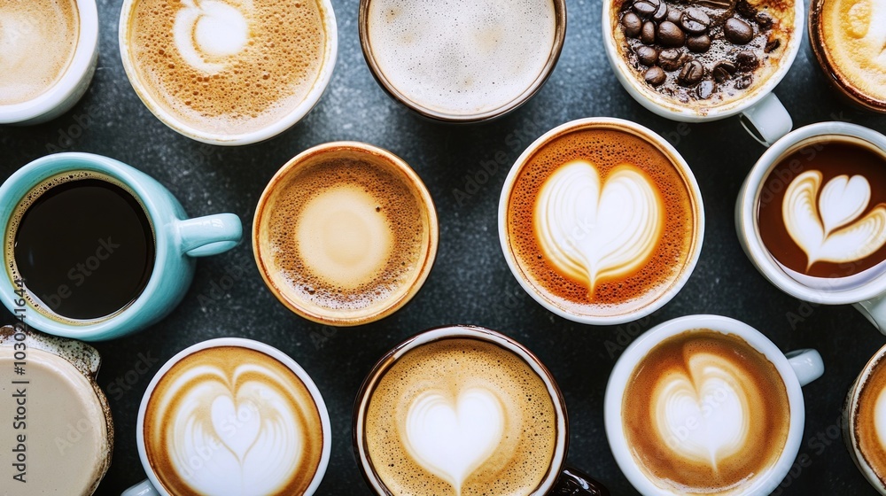 A Collection of Coffee Drinks with Latte Art