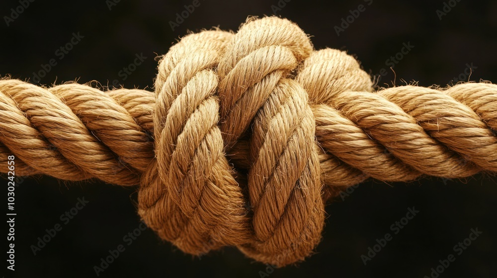 Close-up of a Knot in a Thick, Brown Rope Close-up of a Knot in a Thick, Brown Rope