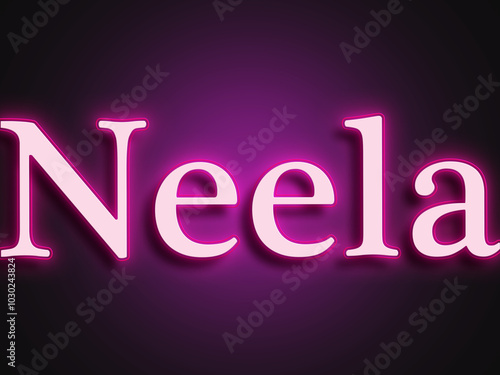 Pink glowing Neon light text effect of Hindi word Neela.	 photo