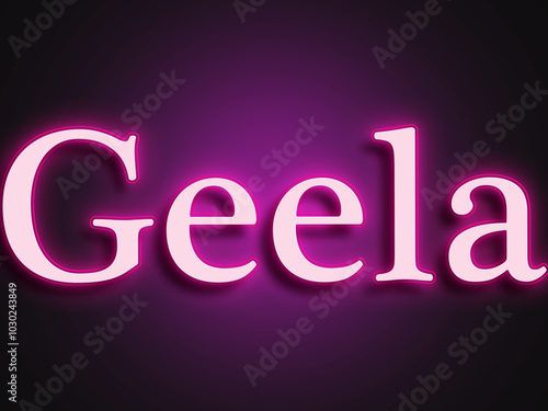 Pink glowing Neon light text effect of Hindi word Geela. 