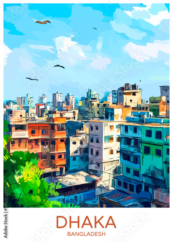 Dhaka Bangladesh Poster Illustration Travel Print Decor Gift Paper Canvas Wall Retro Art #1030244232