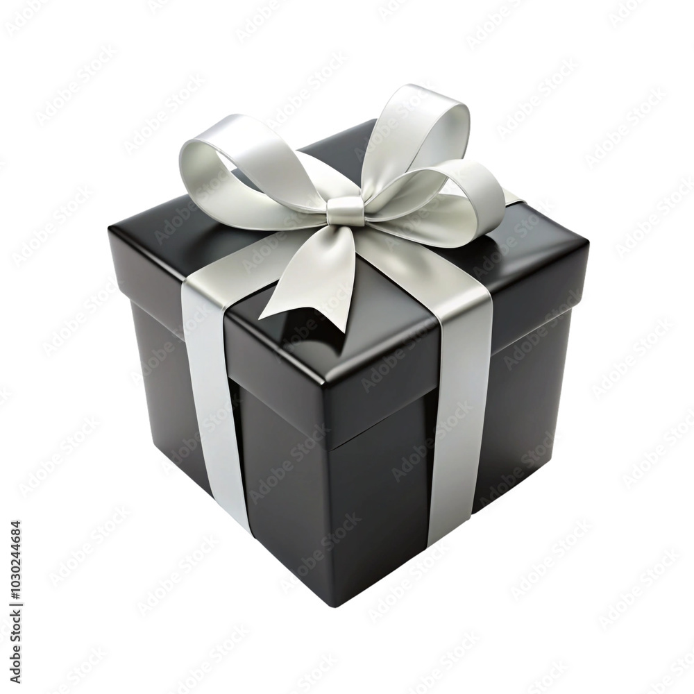 A black gift box with a silver ribbon on transparent Background PNG file A black gift box with a silver ribbon on transparent Background PNG file