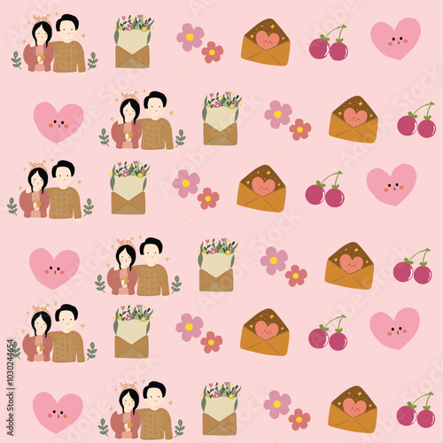romantic couple on valentines day seamless pattern vector illustration